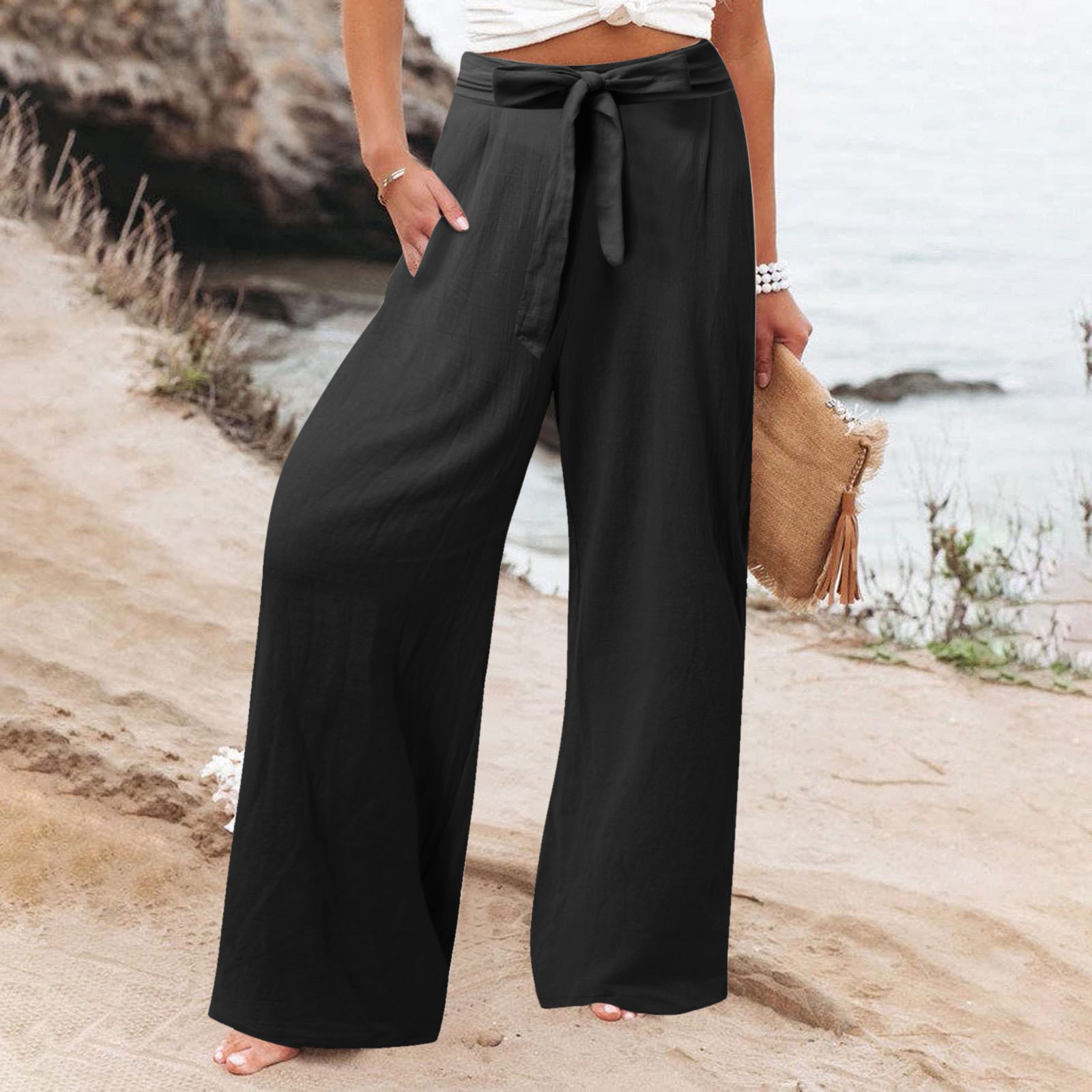 thumbnail image 4 of Pantalones de entrenamiento con cintura elástica para mujer - Pantalones largos lisos, corte holgado informal - Tejido cómodo para todas las ocasiones - Tallas S-XXXXXL, 4 of 7